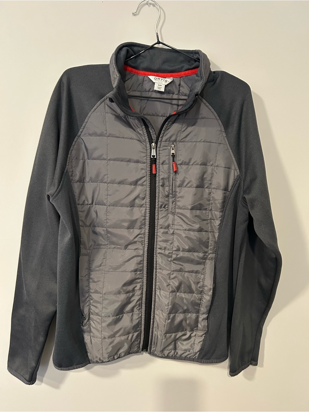 Orvis Men’s Gray Quilted Front Fleece Jacket with Dark Gray Sleeves Mens M